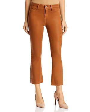 L Agence L'agence Kendra High Rise Cropped Flared Jeans In Noir Coated In Java Coated