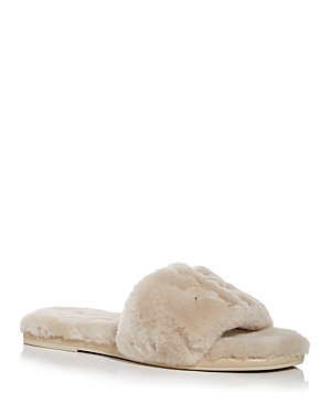 Tory Burch Women's Double T Fluffy Slippers In Natural /