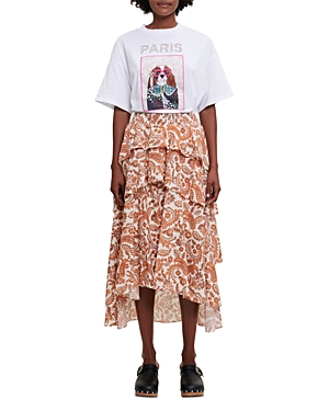 Maje Justy Paisley-print Cotton-voile Midi Skirt In Orange