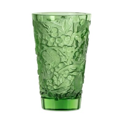 Lalique Merles & Raisins Medium Green Vase