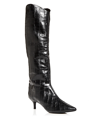 Shop Schutz Women's Abbey Croc Embossed Kitten Heel Boots In Black
