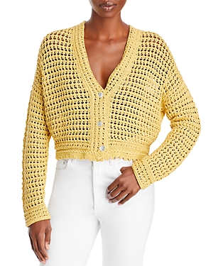Vince Crochet Cropped Cardigan In Warm Sand