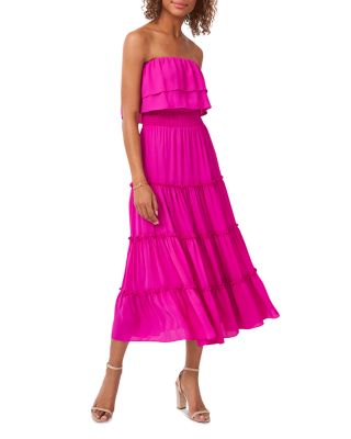 strapless pink ruffle dress