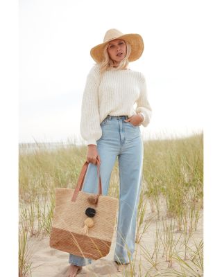 Montauk Color Block Raffia Tote