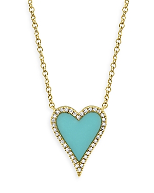 Moon & Meadow 14K Yellow Gold Turquoise & Diamond Heart Pendant Necklace, 18 - 100% Exclusive