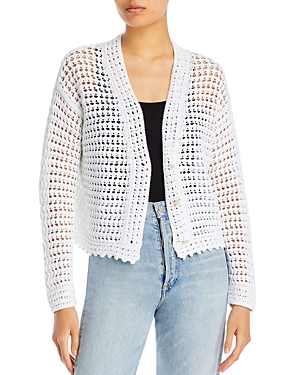 Vince Crochet Cropped Cardigan In Optic White
