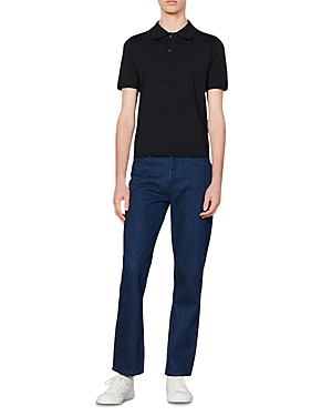Shop Sandro Pablo Regular Fit Knit Polo Shirt In Navy Blue