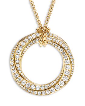 David Yurman - 18K Yellow Gold Diamond Large Spiral Circle Long Pendant Necklace, 36"