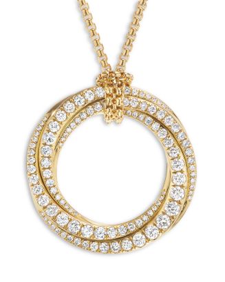 David Yurman 18K Yellow Gold Diamond Large Spiral Circle Long Pendant ...