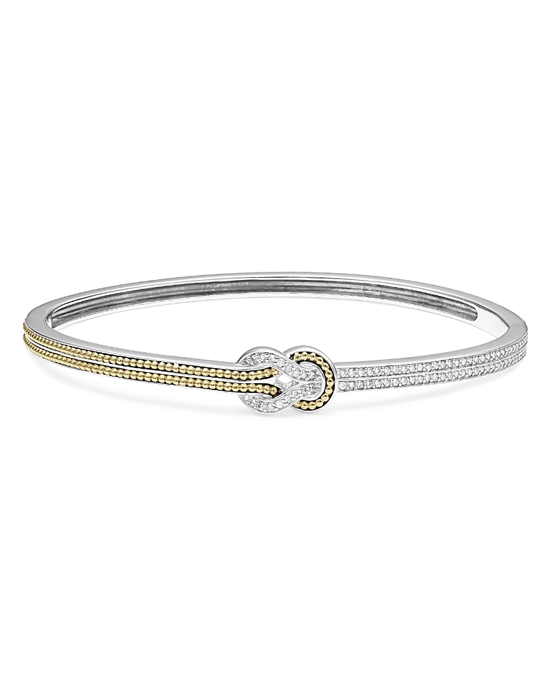 Lagos 18k Yellow Gold & Sterling Silver Newport Diamond Knot Hinged Bangle Bracelet In Silver/gold