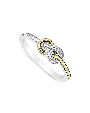 Shop Lagos 18k Yellow Gold & Sterling Silver Newport Diamond Knot Petite Ring In Silver/gold