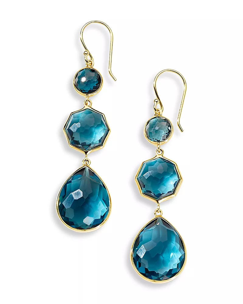 Ippolita 18K Yellow Gold Rock Candy London Blue Topaz Triple Drop Earrings