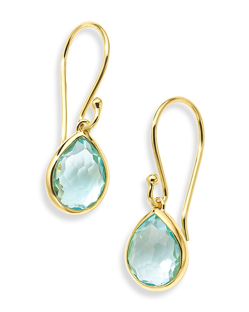 Ippolita 18k Rock Candy Teeny Teardrop Earrings In Rock Crystal In Blue/gold