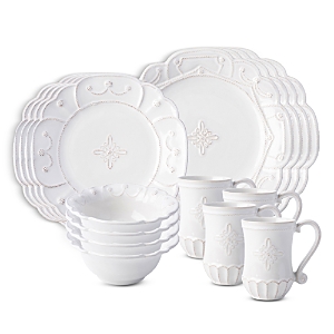 Juliska Jardins du Monde Whitewash 16 Piece Dinnerware Set, Service for 4