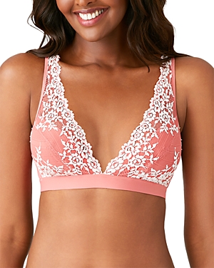 Wacoal Embrace Lace Convertible Plunge Soft Cup Wireless Bra In Faded Rose/white Sand