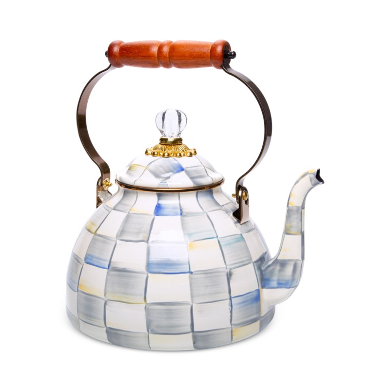 Mackenzie-childs Sterling Check Enamel Tea Kettle, 3 Qt