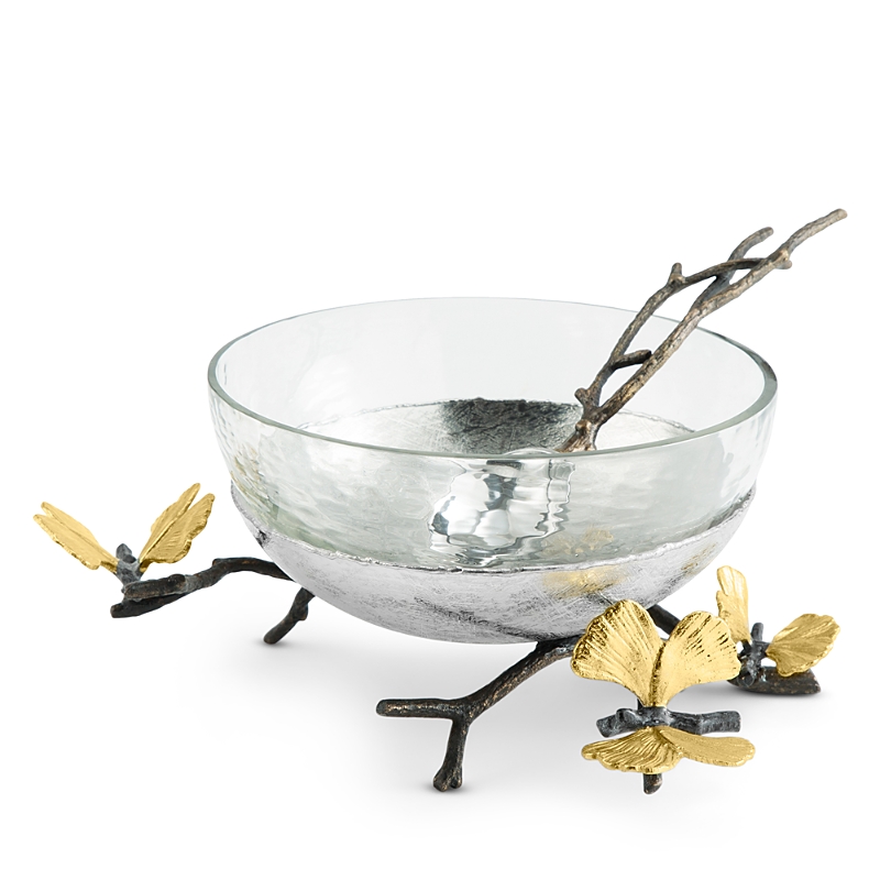 Michael Aram Butterfly Ginkgo Glass Nut Dish With Spoon In Multi