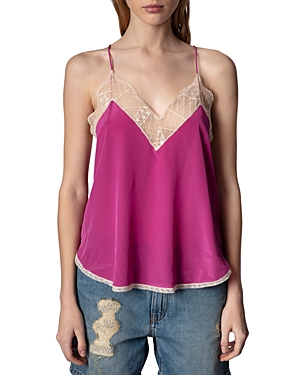 Zadig & Voltaire Floral-lace Detail Cami Top In Orchidee