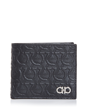 Shop Ferragamo Men's Travel Embossed Gancini Leather Bifold Wallet In Nero