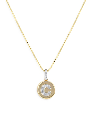 Bloomingdale's Diamond Accent Initial C Disc Pendant Necklace In 14k Yellow Gold, 0.05 Ct. T.w. - 100% Exclusive