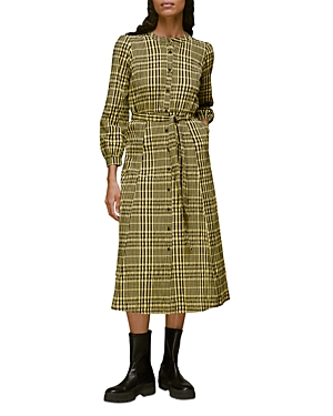 Shop Whistles Nora Gingham Check Midi Dress In Yellow/multi