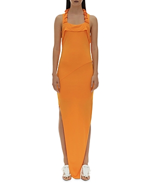 Helmut Lang Embellished Twist Maxi Dress In Apricot
