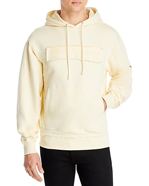 Helmut Lang Trapunto Cotton Logo Patch Hoodie In Custard