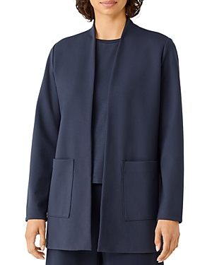 Eileen Fisher High Collar Long Jacket In Ocean