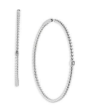 NADRI GOLDEN HOUR CUBIC ZIRCONIA LARGE HOOP EARRINGS IN RHODIUM PLATED