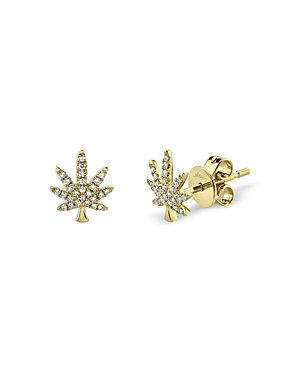 Moon & Meadow 14k Yellow Gold Diamond Leaf Stud Earrings - 100% Exclusive