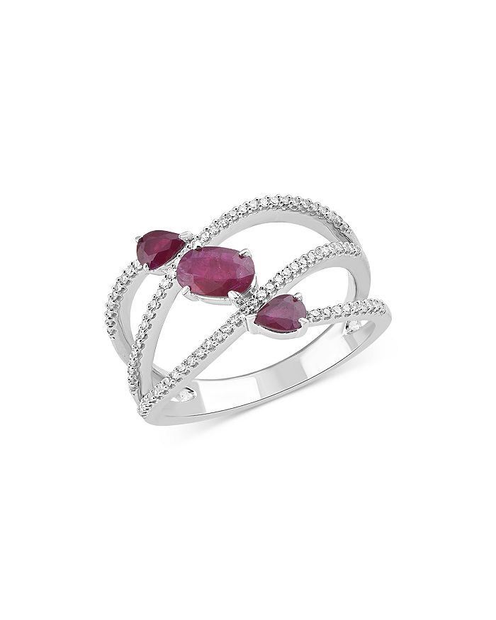 Bloomingdale's - Ruby & Diamond Crossover Ring in 14K White Gold - 100% Exclusive