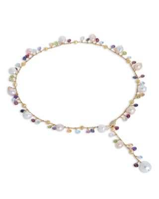 18K Yellow Gold Paradise Pearl Diamond, Mixed Gemstone and Cultured Freshwater Pearl Y Necklace, 17&amp;quot;