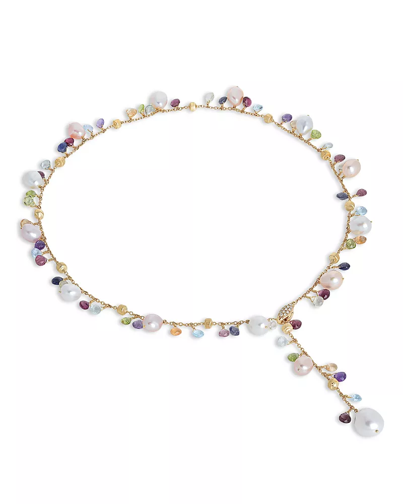 Marco Bicego 18K Yellow Gold Paradise Pearl Diamond, Mixed Gemstone and Cultured Freshwater Pearl Y Necklace, 17