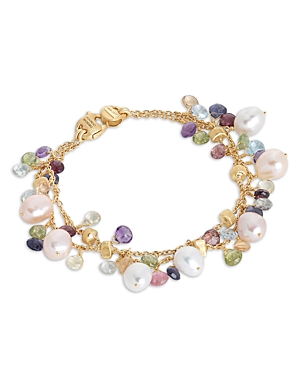 Shop Marco Bicego 18k Yellow Gold Paradise Pearl Mixed Gemstone And Cultured Freshwater Pearl Two Strand Bracelet In Multi/gold