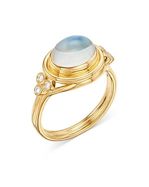 Temple St Clair 18k Yellow Gold Classic Blue Moonstone & Diamond Ring In White/gold