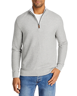 Shop The Men's Store At Bloomingdale's Cotton Tipped Textured Birdseye Half Zip Sweater - 100% Exclusive In Heather Gray
