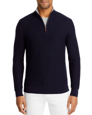 Cotton Tipped Textured Birdseye Half Zip Sweater - Exclusive