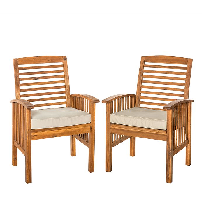 WALKER EDISON Acacia Cushioned Outdoor Patio Chair, Set of 2