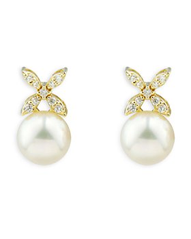 Bloomingdale's - Cultured Freshwater Pearl & Diamond Stud Earrings in 14K Yellow Gold - 100% Exclusive