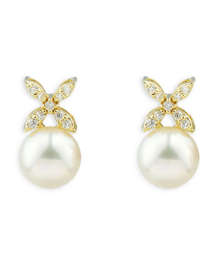Bloomingdale's - Cultured Freshwater Pearl & Diamond Stud Earrings in 14K Yellow Gold - 100% Exclusive