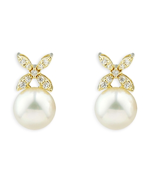 Bloomingdale's Cultured Freshwater Pearl & Diamond Stud Earrings in 14K Yellow Gold - 100% Exclusive