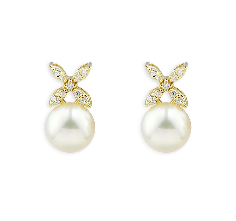 Bloomingdale's Fine Collection Cultured Freshwater Pearl & Diamond Stud Earrings in 14K Yellow Gold