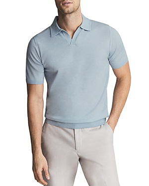Reiss Duchie Short Sleeve Open Collar Merino Polo Shirt In Soft Blue
