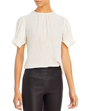 REBECCA TAYLOR PLEATED PUFF SLEEVE SILK TOP