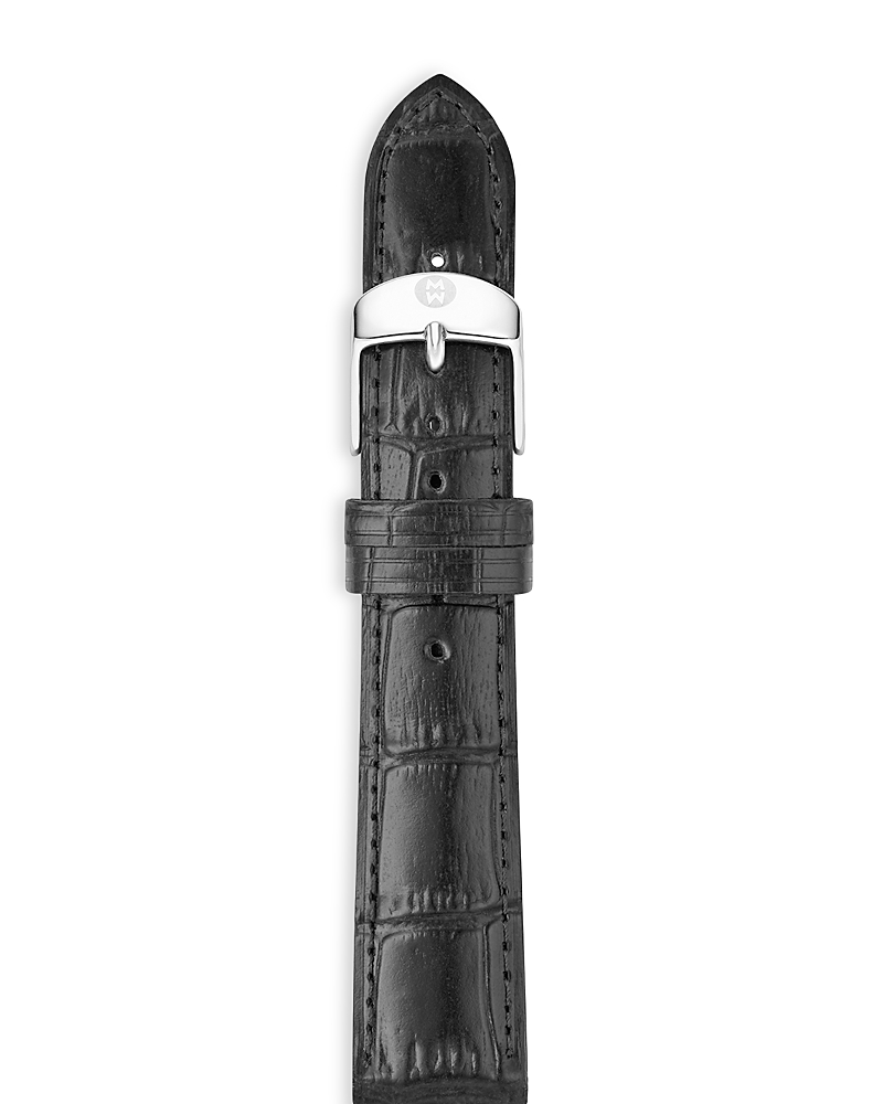 Michele 18mm Embossed Alligator Pattern Calf Leather Watch Strap In Black