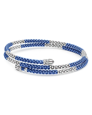 Shop Lagos Sterling Silver Ultramarine Ceramic Bead Coil Bracelet In Blue/silver