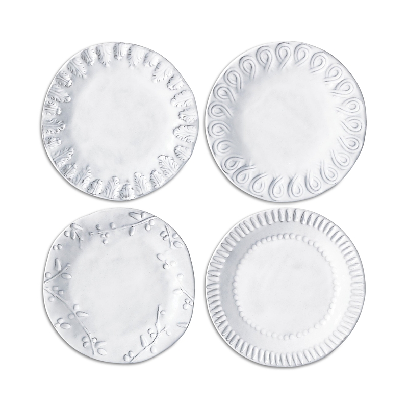 Vietri Incanto Stone 4-piece White Assorted Canape Plates Set In White