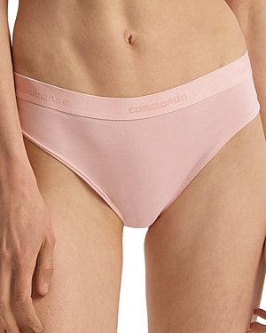 Commando Soft Rib Logo Tape Thong In Apricot
