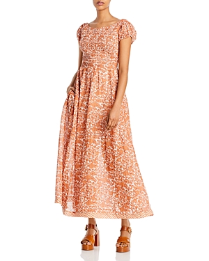 Free People Ultraviolet Floral Print Smocked Midi Dress In Tea Combo