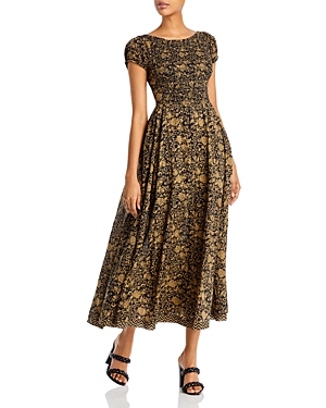 Free People Ultraviolet Floral Print Smocked Midi Dress In Black Combo
